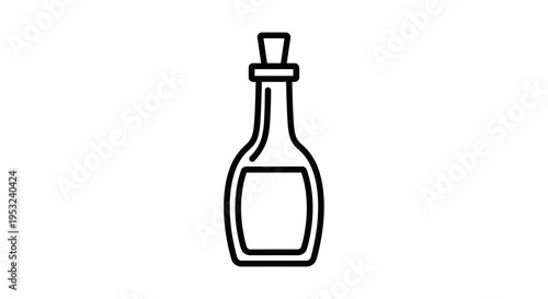 Simple Line Art Icon of a Glass Bottle with Cork Stopper and Liquid