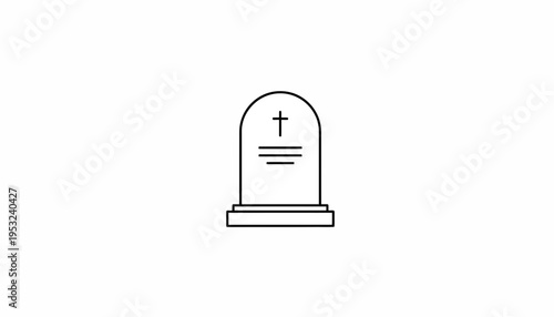 Simple Line Art Icon of a Gravestone with a Cross and Lines