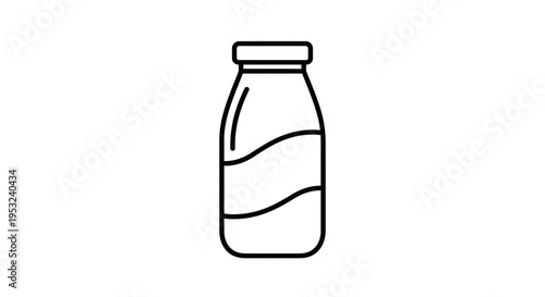 Simple Line Art Icon of a Glass Milk Bottle with Swirls