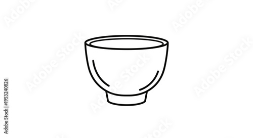 Simple Line Art Bowl Icon, Minimalist Empty Ceramic Dish for Food or Soup, Isolated Vector Illustration