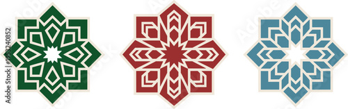 Islamic geometric star pattern set vector illustration arabic ornament mosaic design elements colorful decorative symmetry shapes isolated art collection