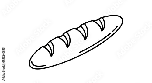 Simple Line Art Drawing of a Freshly Baked Baguette Bread