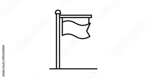 Simple Line Art Flag on Pole Waving in Wind, Minimalist Design