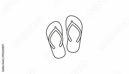 Simple Line Art Drawing of Flip Flops on White Background