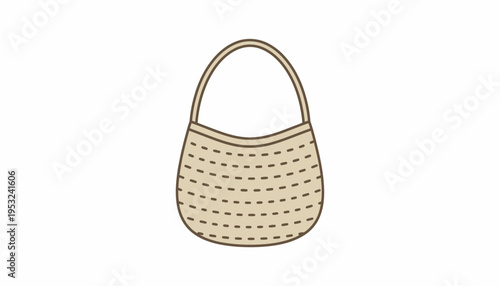 Simple Beige Handbag Illustration with Stitching Detail