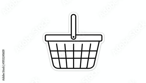 Simple Black and White Shopping Basket Icon, Outline Illustration of a Grocery Cart for E-commerce and Retail
