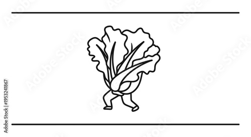 Walking Lettuce Character with Legs and Arms, Cartoon Style, Isolated on White