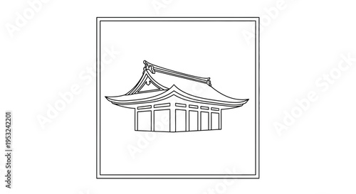 Traditional Japanese Temple Building Outline Illustration