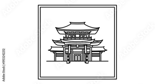 Traditional Japanese Temple Gate Entrance Line Art Icon