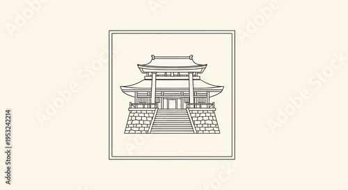 Traditional Japanese Temple Entrance with Stone Steps and Pagoda Roof