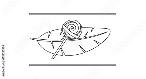 Tropical Lollipop on Banana Leaf Outline Vector Art