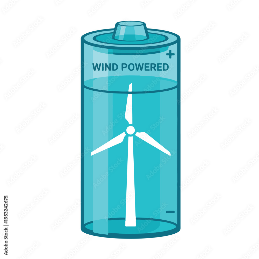 Fototapeta premium Green Renewable Energy Wind Turbine Battery Concept Vector