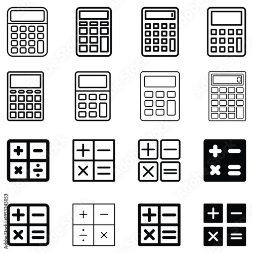 set of calculator outline icons
