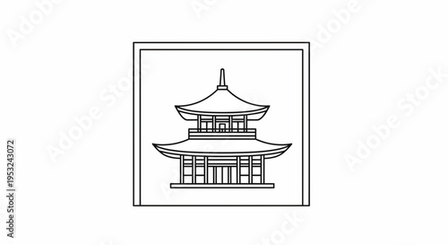 Traditional Japanese Pagoda Building Outline Vector Illustration
