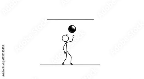 Stick figure playing with ball between two lines