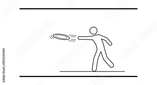 Stick figure throwing a frisbee in a minimalist setting