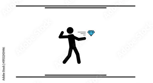 Stick figure throwing a diamond, concept of success, wealth, and achievement