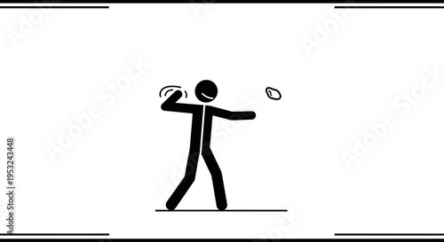 Stick figure throwing a football, motion blur, sports action, simple cartoon style