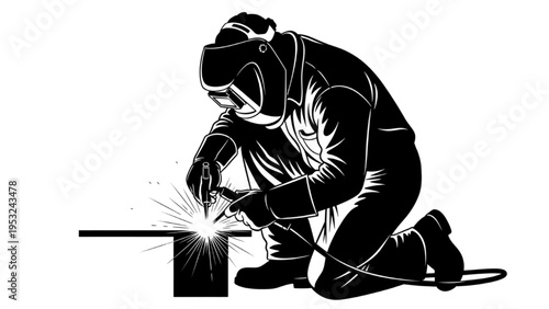 Professional Welder Performing Industrial Metal Joining Task with Protective Gear and Sparks