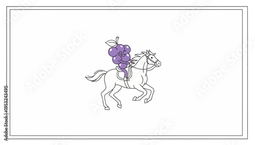 Surreal Horse Rider with Grapes on White Background