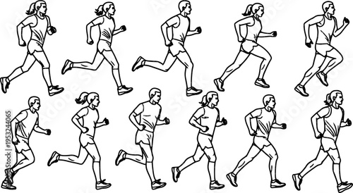 set of runners vector silhouette