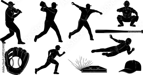 vector silhouettes of baseball set