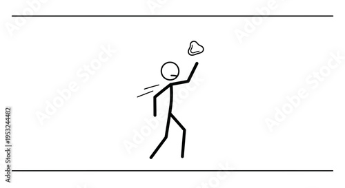 Stick figure catching a frisbee, dynamic action, outdoor park, summer fun, recreation