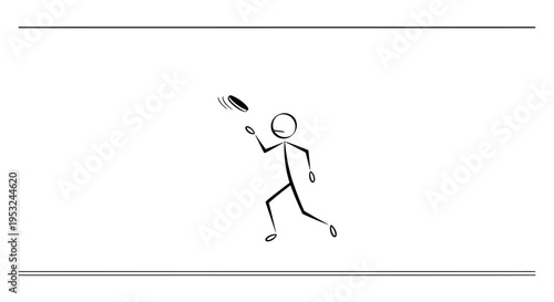 Stick figure playing frisbee, dynamic action, outdoor sport, fun activity, simple illustration