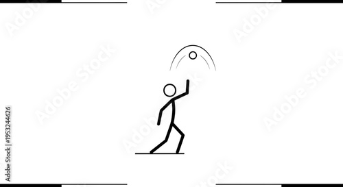 Stick figure playing volleyball, hitting ball in air, motion graphic, simple illustration