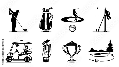 Golf sport icons and equipment illustrations