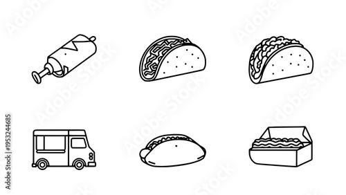 Taco food truck menu icons