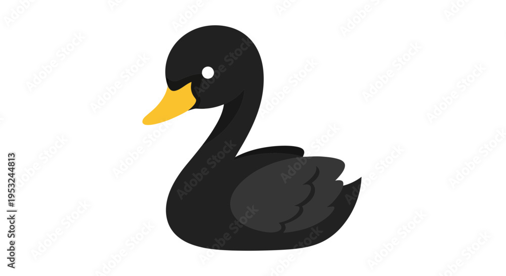 Obraz premium Black Swan Vector Illustration, Flat Design, Symbol of Elegance, Isolated on White, for Design