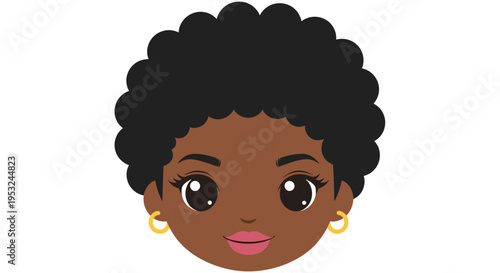 Black woman face vector illustration, cartoon style graphic for design, beauty concept