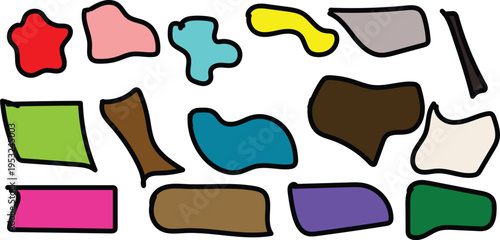 A collection of 15 irregularly shaped colorful patches