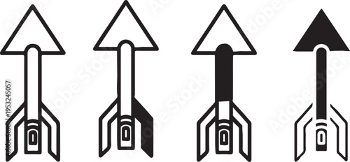 Four black and white arrow icons with varying line styles