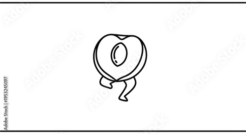 Simple Line Art of a Peach Half with Pit and Stem