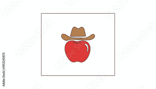 Red Apple Wearing Cowboy Hat - Funny Fruit Character
