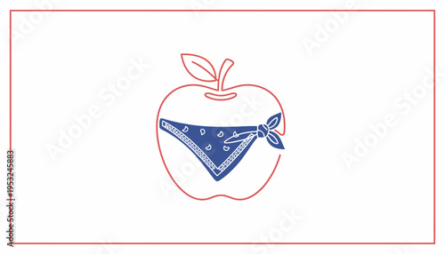 Red Apple Outline with Blue Bandana, Symbolizing Rebellion and Healthy Lifestyle