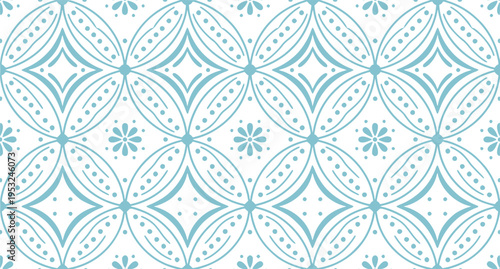 Seamless Blue Batik Kawung Geometric Pattern Vector, Traditional Indonesian Ornament Background for Textile and Wallpaper Design