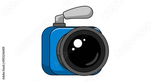 Blue Camera Vector Illustration, Flat Design, for Photography, Media and Technology.