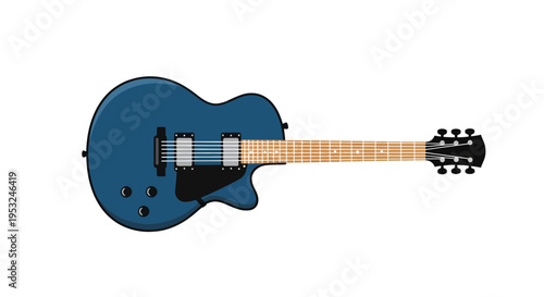 Blue electric guitar image, vector illustration, music design, instrument graphic for creative projects