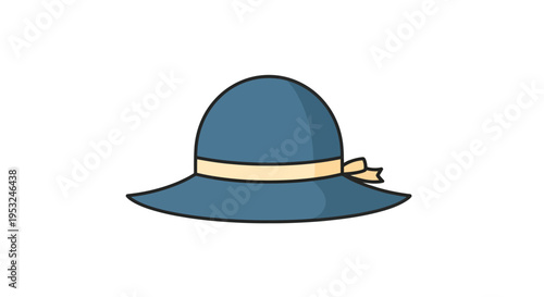 Blue sun hat image, vector illustration, summer fashion, beach accessory, elegant design