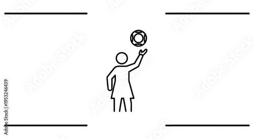 Person tossing a circular object with a pattern up in the air, isolated on white background.