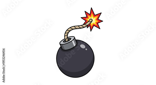 bomb illustration, vector style graphic, danger concept, explosive device, cartoon design, detonator, fuse