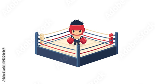 Boxer in Ring Vector Illustration, Cartoon Style Graphic for Sports and Fitness