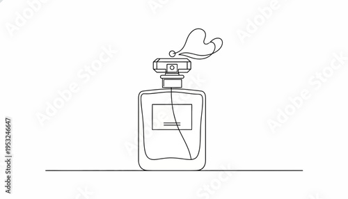 Minimalist Perfume Bottle Line Art with Heart-Shaped Mist