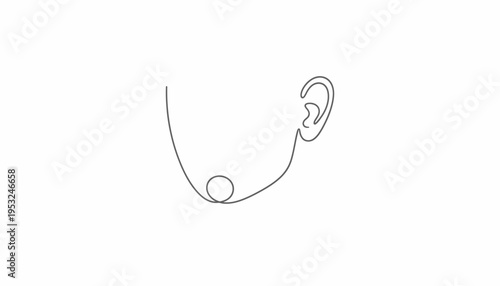 Minimalist single line drawing of a human ear and chin with a small circle