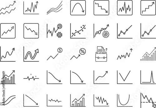 Global financial statistics and digital currency tracking icons