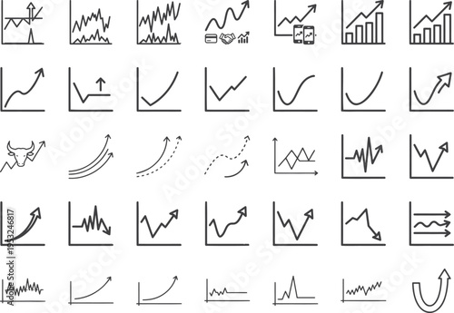 Business analytics recovery and mobile trading performance icons