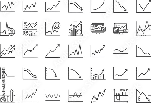 Trading alert notifications and business dashboard monitoring icons